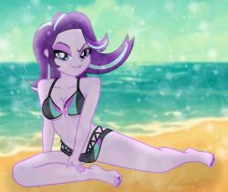 1girls 2025 accurate_art_style beach bikini bikini_bottom bikini_top black_bikini black_bikini_bottom black_bikini_top deviantart deviantart_link emeraldblast63 equestria_girls female hasbro looking_at_viewer my_little_pony no_ai purple_body purple_eyes purple_hair purple_skin purple_toenails seductive seductive_look sitting_on_ground sitting_on_sand solo starlight_glimmer starlight_glimmer_(eg) starlight_glimmer_(mlp) summer two-piece_swimsuit two_tone_hair western_cartoon