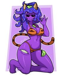 1girls barefoot bikini breasts female kneeling monster_prom muds tagme tongue tongue_out trans_woman transfem zoe_(monster_prom)