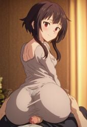 age_difference ai_generated ass assjob buttjob cum female kono_subarashii_sekai_ni_shukufuku_wo! megumin noona_dress size_difference spardai_(artist) through_clothes younger_female
