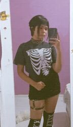 1girls animated animated animated animation bitch breasts cellphone egirl female goth gothic nipples nude realistic selfie sexy short_hair solo whore