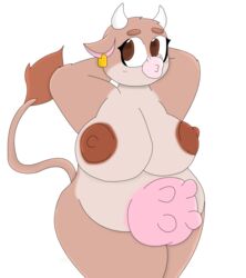 2018 anthro bovine breasts brown_nipples cattle female fuzefurry horns mammal nipples solo