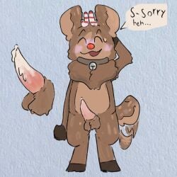 animal_genitalia blush brown_fur dandys_world deer dripping_precum embarrassed erection male_only precum rudie_(dandy's_world) solo_male