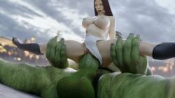 1boy 1girls 3d anal anal_sex anus belly_bulge black_widow_(marvel) breasts dustyboyo female gigantic_penis hulk large_breasts larger_male male marvel marvel_cinematic_universe penetration penis pussy sex size_difference smaller_female too_big