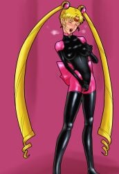 1girls 2010 2010s 5_fingers ball_gag bishoujo_senshi_sailor_moon black_eyebrows blonde_hair blush bodysuit breasts breath closed_eyes earrings eyebrows eyelashes female female_focus female_only fondling fondling_breast fondling_own_breast gag gagged hair_ornament hand_on_breast hand_on_own_breast human human_only jpeg large_ribbon latex latex_clothing latex_suit long_hair magical_girl masturbation masturbation_through_clothing moon_earrings navel_line pink_background radeon126 ribbon rubber rubber_clothing rubber_suit rubbing rubbing_pussy sailor_moon shiny_clothes solo squeezing squeezing_own_breast standing standing_masturbation steam tight_clothing twintails twintails_(hairstyle) usagi_tsukino