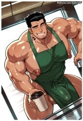 1boy abs ai_generated alternate_pectoral_size apron apron_only bara bare_pectorals barista beard_stubble biceps black_hair bottomless chest_tuft clothes_in_mouth clothes_lift coffee coffee_cup cum cup disposable_cup dual_wielding dumbbell english_text facing_viewer girthy_penis half-erect holding huge_eyebrows huge_pectorals lifted_by_self lucas_lee male male_focus male_only male_pubic_hair motion_lines mouth_hold muscular muscular_male navel navel_hair nipples number_tattoo pectorals penis pouring pouring_onto_penis pouring_onto_self pubic_hair scott_pilgrim scott_pilgrim_takes_off shirt shirt_in_mouth short_hair short_sleeves smile solo speech_bubble stomach sunglasses sweat t-shirt tattoo thick_arms thick_navel_hair thick_thighs thighs tight_clothes tight_shirt twitching_penis two-tone_background tylerfirewulf_(tfireuwulf) uncensored v-taper yaoi zefiwart