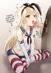 10s anchor begging begging_for_more black_panties blonde_hair blush breath brown_eyes cameltoe clothing cute elbow_gloves feet fellatio female gloves hair_ornament hairband hairjob hard_translated just_the_tip kantai_collection legs_crossed licking licking_penis long_hair navel no_shoes open_mouth oral panties penis penis_lick personification petite shimakaze_(kantai_collection) sitting skirt solo_focus straight striped striped_legwear sweat teenager thighhighs tongue tongue_out translated uncensored underwear upskirt urethral_licking white_gloves yukiu_kon