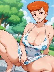 ai_generated ass big_ass big_breasts big_butt breasts cartoon cartoon_character cartoon_milf cartoon_mom cleavage dexter's_laboratory dexter's_mom female mature_female mature_woman milf mommy mother orange_hair outdoors robotkesh seductive seductive_look seductive_smile solo solo_female squatting teasing thick_thighs white_female wide_hips