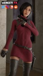 ada_wong ada_wong_(adriana) asian black_hair boots chinese clothed gloves gun handgun looking_away no_nude no_nudity resident_evil resident_evil_4 resident_evil_4_remake sfw solo turtleneck turtleneck_sweater