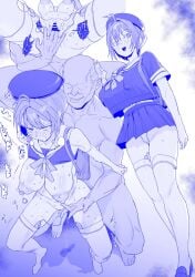 1boy age_difference backpack bag balding bar_censor bell beret blush breasts censored egg_vibrator female fingering grabbing_from_behind groping hair_between_eyes hat highres holding_strap jingle_bell large_breasts loafers monochrome multiple_views nannaru_(nananana) neckerchief nipple_rub nipple_stimulation nipples old old_man open_mouth original panties pleated_skirt puffy_nipples pussy pussy_juice pussy_juice_puddle pussy_juice_trail randoseru sailor_collar school_uniform serafuku sex_toy shoes short_hair skirt sound_effects spread_legs straight sweat thighhighs underwear vibrator vibrator_bulge vibrator_cord vibrator_in_thighhighs vibrator_on_nipple vibrator_under_clothes white_thighhighs
