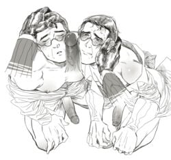 baakse cute_expression cute_face cute_male dual_persona gay glasses gloves lovers male male_nipples medic medic_(team_fortress_2) monochrome penis selfcest spy suit sweat team_fortress_2 thrusting twins yaoi