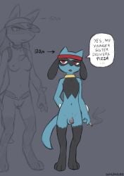 2025 3_toes absurd_res anthro balls biped blue_body blue_fur blue_tail cigarette dialogue digital_media_(artwork) english_text feet fingers flaccid front_view fur generation_4_pokemon genitals hi_res holding_cigarette holding_object looking_at_viewer male navel nintendo nude nude_anthro nude_male open_mouth penis pokemon pokemon_(species) red_eyes riolu sealer4258 simple_background solo speech_bubble standing tail text toes tongue