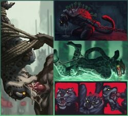 absurd_res animal_genitalia animal_penis anthro anthro_on_anthro anthro_penetrated anthro_penetrating anthro_penetrating_anthro balls bodily_fluids bondage bondage bound canid canine canine_genitalia canine_penis chains cuff_(restraint) cum cum_drip cum_in_mouth cum_inside cum_on_face dominant dominant_male dreamworks dripping duo erection felid fish_hooking forced gag gagged genital_fluids genitals group hand_on_head hi_res knot kung_fu_panda male male/male male_penetrated male_penetrating male_penetrating_male mammal momamo nude oral oral_penetration oral_rape pantherine penetration penis public public_sex rape restraints rope sex sheath snow_leopard solo spots spread_legs spreader_bar spreading submissive submissive_male tai_lung_(kung_fu_panda) trio