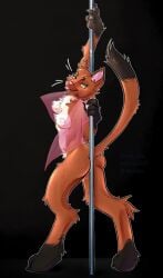 anthro ass breasts curleyfriez dancing domestic_cat felid feline felis female hi_res mammal pole pole_dancing skinny_female solo solo_focus