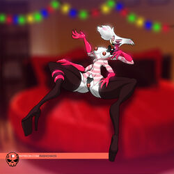 1girls angel_dust_(hazbin_hotel) anthro arachnid boots breasts censored demon female female_angel_dust female_only furry genderswap_(mtf) hazbin_hotel high_heel_boots high_heels looking_at_viewer panties platform_heels rashchaos rule_63 sharp_teeth smile smooth_skin solo spread_legs spreading vivienne_medrano