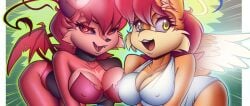 angel_girl angel_wings big_breasts demon_girl demon_wings golden_eyes horns red_eyes sally_acorn sallyhot sonic_(series) sonic_the_hedgehog_(series)