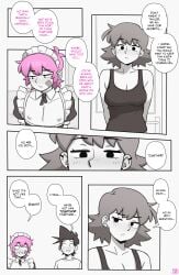 1girls 2boys big_breasts black_hair breasts comic comic_page dialogue dross female jacob_(dross) light-skinned_male light_skin maid maid_uniform male nipples pecs pink_hair roxanne_(dross) tagme taylor_(dross) text