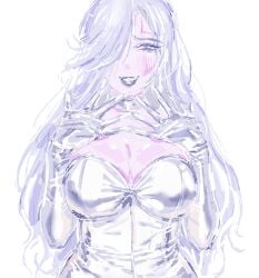 1girls 2025 2d bangs_over_one_eye bare_shoulders big_breasts blush blush_lines breasts bride choker cleavage corset corset_dress dota_2 drow_ranger face_tattoo facial_markings female latex latex_gloves leather lipstick looking_at_viewer pink_skin popisya purple_lipstick self_upload shiny shiny_clothes silver_eyes silver_hair smile smiling smiling_at_viewer solo solo_female upper_body valve very_long_hair wavy_hair wedding wedding_dress white_background white_choker white_clothing white_dress white_eyes white_gloves white_hair white_suit white_topwear