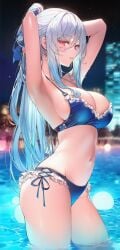 jingliu_(honkai:_star_rail) large_breasts long_hair navel red_eyes sideboob silver_hair