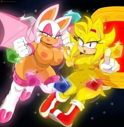 2girls amy_rose breasts curvy female furry jinu nude_female rouge_the_bat sega sonic_(series) super_amy super_rouge voluptuous