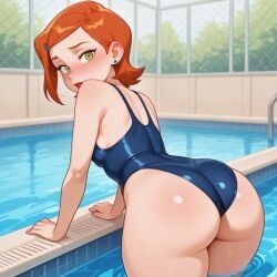 2d ai_generated ben_10 cartoon cartoony cute gwen_tennyson needmymommy swimming_pool swimsuit western_art
