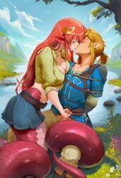 -_-abc 1boy 1girls ai_generated bondage day femdom handjob kissing lake lamia link link_(breath_of_the_wild) malesub miia_(monster_musume) monster_girl monster_musume_no_iru_nichijou mythology tail the_legend_of_zelda