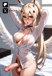 1futa ai_generated ayanami_(azur_lane) azur_lane balls big_breasts blonde_hair breasts cock colored dick erection female futa/female futa_only futanari intersex light-skinned_futa light_skin long_hair nickythecreator penis sexy sexy_body sexy_pose testicles uncensored veiny_penis wet_clothes white_shirt wings yellow_eyes