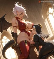 1futa 1girls abs ahe_gao ai_generated armored_gloves armpits bat_wings big_breasts big_penis black_dress blonde_hair blue_eyes blush bodily_fluids breasts center_opening claws crown cum cum_overflow cumming_while_penetrating curvy curvy_figure demon demon_girl demon_tail demon_wings dickgirl dragon_tail earrings elf_ears excessive_cum facial_mark fairy_tail female floating_hair futa_on_female futa_penetrating futanari gigantic_breasts gloves huge_ass huge_breasts huge_cock indoors intersex kneeling long_hair mirajane_strauss naked nun nun_outfit oral oral_penetration oral_sex penetration penis pointy_ears red_thighhighs sex spectreai tail thick thick_legs thick_thighs thighhighs thighs veiny_penis white_hair