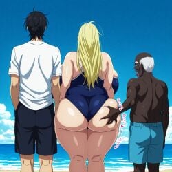 1girls 2boys age_difference ai_generated ajiro_shinpei ass ass_bigger_than_head ass_grab bald bald_male big_ass big_booty big_breasts big_butt black_hair blonde_hair breasts cheating cheating_girlfriend chubby competition_swimsuit couple cuckold dark-skinned_male day drooling elderly elderly_male facing_away fat_ass fat_booty fat_butt female from_behind gigantic_breasts grabbing_another's_ass groping groping_ass hand_on_another's_ass happymouse heart height_difference hips horizon huge_ass huge_breasts human human_female interracial kneepits kofune_ushio large_breasts larger_female light-skinned_female light_skin long_hair looking_away looking_back looking_down love_heart male massive_breasts motion_lines netorare ntr ocean old_and_young old_black_man old_male older_male_and_younger_female one-piece_swimsuit outdoors plump school_swimsuit short_hair short_male short_sleeves shorts side_by_side single_hair_bun size_difference smaller_male sound_effects stable_diffusion standing stealth_ass_grab summertime_render teen_boy teenage_girl thick_thighs thighs tongue_out ugly_bastard very_dark_skin white_shirt wide_hips wrinkled_skin wrinkles