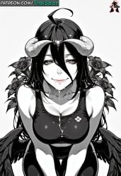 1girls ahoge ai_assisted ai_generated albedo_(overlord) black_and_white black_hair black_wings breasts chromatic_abberation cum cum_drip cum_in_mouth cum_on_body cum_on_chin cum_on_face eyebrows eyelashes eyes eyeshadow feathered_wings feathers female flower flowers glowing_eyes gulp hires horns large_breasts lips lipstick long_hair low_wings makeup overlord_(maruyama) patreon patreon_username selective_color sexually_suggestive sports_bra sports_uniform sportswear stable_diffusion submissive submissive_female succubus succubus_horns swallow swallowing swallowing_cum swallowing_penis_while_deepthroat tagme thaisalon thick_thighs thighs watermark white_horn white_horns wings yellow_eyes yoga_pants