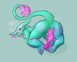 alexleviafan anthro anus ass ass_up blue_body blush bodily_fluids breasts claws digital_media_(artwork) dildo drooling felid female fur genital_fluids genitals gills head_down_ass_up looking_pleasured mammal mind_break nude open_mouth pawpads paws penetration rain_world rivulet_(rain_world) saliva sex sex_toy sex_toy_insertion simple_background slugcat solo tail tongue tongue_out videocult vulva whiskers