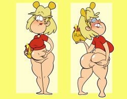 1girls ass ass_focus ass_grab barefoot blonde_hair blush bottomless bottomless_female cosplay female female_focus female_only grabbing_belly gyaradosageiii headband honey light-skinned_female light_skin lipstick looking_down milf nickelodeon older_female pussy red_lipstick red_shirt rita_loud short_hair simple_background the_loud_house thick_ass winnie_the_pooh yellow_background