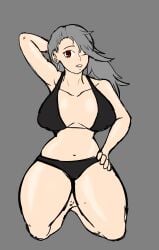alternate_breast_size big_breasts big_thighs bikini black_bikini black_bra black_panties black_underwear breasts female female_focus female_only grey_hair hand_behind_head hand_on_hip huge_breasts large_breasts large_thighs large_tits nipple_bulge nipples oogadeepend_(artist) persona persona_5 red_eyes sae_niijima swimsuit tagme thick_thighs thighs underwear wink winking winking_at_viewer