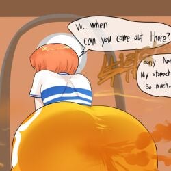 1girls ass ass_focus bent_over breasts fart fart_cloud fart_fetish farting female gasbox nami_(one_piece) one_piece orange_hair thick_ass