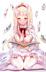 blonde_hair hayakawa_akari long_hair nipples purple_eyes pussy ribbon tagme white_legwear