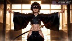 1futa abs ai_generated black_choker black_hair black_hakama black_kimono black_lips black_nails bleach bleach:_the_thousand-year_blood_war blindfold breasts bulge choker collarbone covered_nipples crop_top double_v erection facing_viewer futa_only futanari hair_between_eyes hakama hakama_skirt hip_vent indoors japanese_clothes katana kimono kuchiki_rukia leg_tattoo light-skinned_futanari light_skin lipstick long_sleeves looking_at_viewer makeup meitabuu midriff nail_polish navel outstretched_arms parted_lips penis piercing sheathed short_hair shouji skindentation skirt sliding_doors small_breasts solo spread_arms stomach_tattoo sunglasses sword tattoo v weapon wide_sleeves