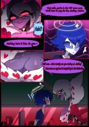 big_breasts blue_hair cigarette_holder comic dialogue fur-trimmed_jacket fur_coat halo hazbin_hotel hourglass_figure purple_skin rule_63 tagme thin_waist usagi_star valentino_(hazbin_hotel) white_hair