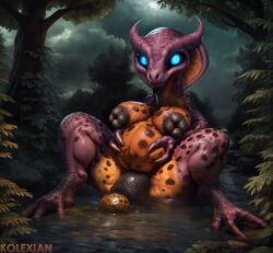2_fingers 3_toes ai_assisted alien alien_girl alien_humanoid anthro ass bald barefoot big_ass black_tongue blue_eyes bluesky_username breasts cobra_hood creature deviantart_username digitigrade digitigrade_legs egg egg_from_pussy egg_laying female forest full_body glowing_eyes holding holding_belly horns kolexian long_toes mature mature_female nude nude_female old old_female orange_skin original original_character outdoor_nudity outdoors outside oviposition partially_submerged patreon_username pink_skin pregnancy pregnant pregnant_belly pregnant_female rain raining saggy_breasts self_upload shortstack solo solo_female solo_focus spots spotted_body spread_legs spreading teratophilia thick_calves thick_thighs tongue tongue_out unknown_species unusual_anatomy unusual_nipples unusual_pussy water wet wet_skin x_username