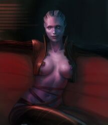 1girls alien asari big_breasts bioware blue_skin breasts female luckyfk mass_effect morinth nipples solo