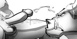 2boys after_sex angry anthro balls black_and_white body_hair chief_bogo cum cum_on_face cumshot disney doost erection facial_hair gay hi_res humanoid_penis male male_only orgasm penis pubes sex teeth yaoi zootopia