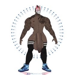 1boy drift_(fortnite) fortnite fortnite:_battle_royale male muscular nike sneakers sneakers_only sneakers_without_bottomwear solo tattoo tattoo_on_chest tattooed_arm tattoos thigh_highs vikifox_(artist) white_background