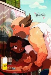 1boy beard blush breasts brown_hair completely_nude connie_maheswaran dark-skinned_female dark-skinnedsub dark_skin facial_hair female greg_universe indian indian_female interracial long_hair male medium_breasts nipples nude sex steven_universe straight thighs white_male yellow_elephant