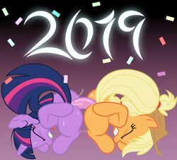 2019 ambiguous_penetration anal_juice applejack_(mlp) cheesepuffs closed_eyes cowboy_hat dildo double_dildo duo earth_pony equine female feral friendship_is_magic hair hat horn horse mammal multicolored_hair my_little_pony open_mouth penetration pony sex_toy simple_background sweat text twilight_sparkle_(mlp) unicorn white_background yuri