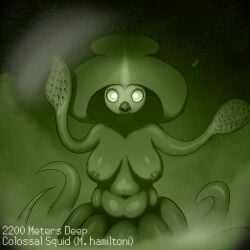 absurd_res anthro beak belly big_breasts breasts cephalopod coleoid colossal_squid decapodiform female fluffyyutyrannus hi_res hooked_tentacles looking_at_viewer marine mollusk night_vision nipples nude shocked slightly_chubby solo squid tagme tentacle text