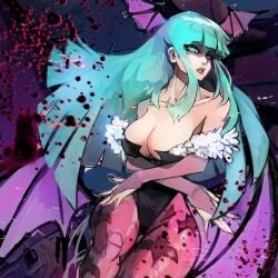 darkstalkers highres horns leotard long_hair lv5plant morrigan_aensland pantyhose solo wings