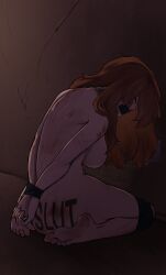 abuse abused bound_and_gagged bound_knees bound_legs bound_wrists bruise bruised chained_collar chained_to_wall collar collar_chain dirty haloperidolqueen hopeless kneeling samantha_smithers slave_collar tape_gag taped_mouth taped_wrists tattoo_on_butt trans_woman