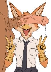 animal_genitalia animal_penis anthro avian beak big_penis bottomwear can't_see_the_haters clothing collared_shirt double_v_sign duo equid equine equine_genitalia equine_penis female genitals gesture gryphon hand_gesture hi_res horse johnny-wolf kneeling male male/female mammal meme mythological_avian mythological_creature mythology necktie open_mouth penis penis_over_head shirt skirt smile tongue tongue_out topwear v_sign