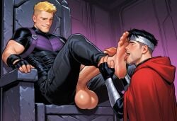2boys ai_generated balls big_balls big_penis billy_kaplan clint_barton feet_licking foot_worship gay gay_domination gayafgramsci hawkeye huge_cock licking_foot male male/male male_focus male_only marvel marvel_comics penis wiccan yaoi