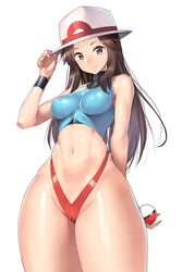 1girls abs bikini breasts cleavage clothed female female_only green_(pokemon) human human_only leaf_(pokemon) looking_at_viewer nagase_haruhito pokemon pokemon_frlg skin_tight solo swimsuit swimwear thick_thighs wide_hips