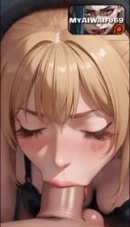 1boy absurd_res ai ai_art ai_generated ani_(twitter) animated animation bangs bare_shoulders blonde_hair blue_eyes blush breasts cum_in_mouth deepthroat erection eyebrows_visible_through_hair eyelashes fellatio female fishnets gigantic_cock gigantic_dick grok grok_(x) hi_res high_quality high_resolution highres large_cock large_dick long_hair looking_at_viewer medium_breasts monster_cock monster_dick myaiwaifu69 oral penis pov saliva solo_focus sound sound_effects straight tagme twintails twitter uncensored video