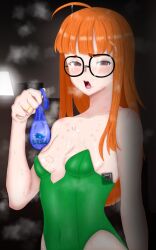 1girls ahoge atlus bare_shoulders bedroom bedroom_background bedroom_eyes bedroom_setting bite_mark bite_mark_on_breast bite_mark_on_shoulder bite_marks black_condom black_glasses blunt_bangs breasts brown_eyes computer computer_monitor condom condom_accessories condom_balloon condom_filling condom_wrapper cum cum_in_nose cum_on_body cum_on_breasts cum_on_face cum_on_glasses cum_on_hair cum_on_upper_body disheveled disheveled_hair eddarxart facial female furrowed_brow gamer gamer_girl ginger glasses hickey hickey_marks hickeys hickeys_on_thighs holding holding_condom holding_filled_condom holding_object holding_used_condom long_hair looking_at_viewer mole mole_on_breast moles nerd nerdy_female open_mouth orange_hair persona persona_5 persona_5_royal playboy_bunny playboy_bunny_leotard pov pubic_hair_in_mouth sakura_futaba sega small_breasts sonic_(series) sonic_the_hedgehog sonic_the_hedgehog_(series) squint squinting steaming_body stray_pubes stray_pubic_hair talking talking_to_viewer teeth used_condom wedding_band wedding_ring
